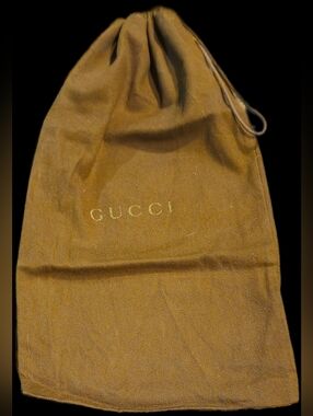 EUC Gucci Medium Brown Drawstring Dust Bag Gold Pouch Wallet Handbag Storage